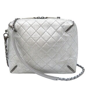 CHANEL Silver Leather Shoulder Bag